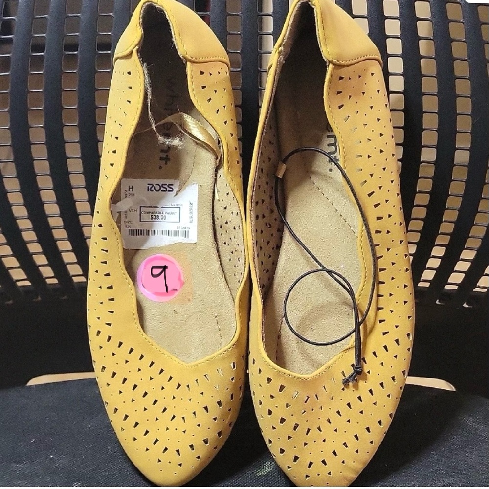 Whitemt. Mustard Perforated cutout Women's Flats